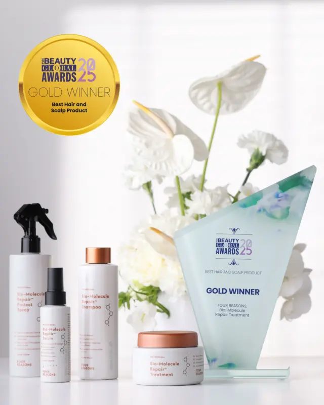 🥇The best hair and scalp product is Finnish! 
Four Reasons Professional Bio-Molecule Repair Treatment just won GOLD at the Pure Beauty Global Awards 2025 in the Best Hair and Scalp Product category. 

“The sheer dynamism in terms of product type, ingredients, formulation and packaging took the team aback and highlights just how innovative the cosmetics space is.” 
– Amanda May, Pure Beauty 

Professional Bio-Molecule Repair™ – officially the best. 🩷

#fourreasons #fourreasonspro #purebeautyawards #winner #haircare #scalpcare
